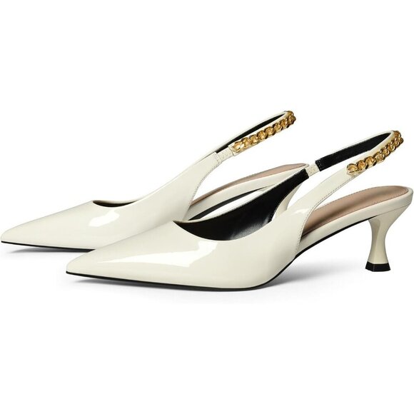 🆕Women White Stiletto Heels Closed Pointed Toe 4 in Heels Patent Leather Pumps - Picture 9 of 9